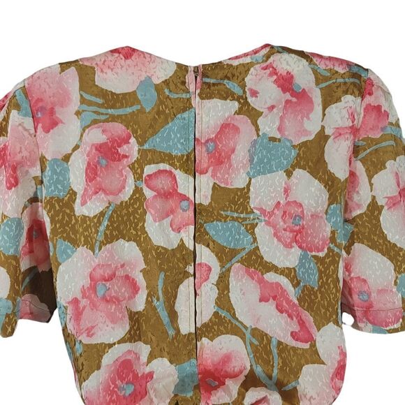 Vintage 70's Drop Waist Pleated Satiny Floral Dress Size Small - Picture 7 of 10